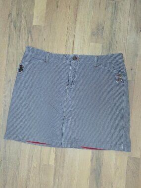 Venezia Blue White Striped Skort Size 18 Plus Cotton Stretch Red Stitching